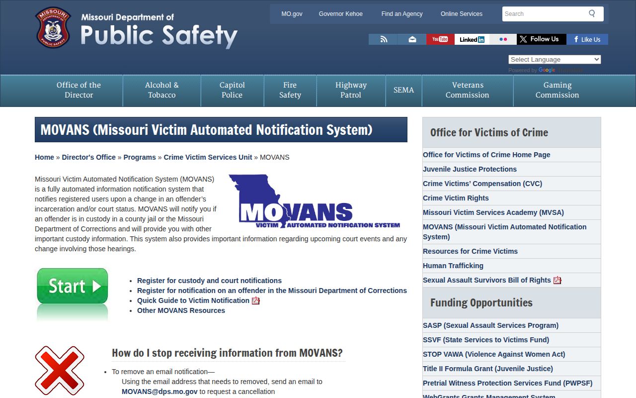 Official Missouri MOVANS program for Barry County release notifications
