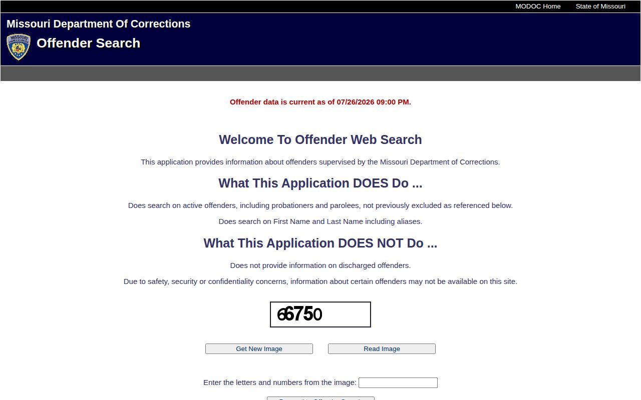 MODOC active offender search limitation for Barry County release records